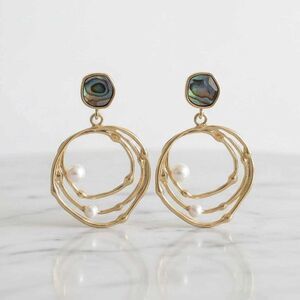 2/$21 Round Faux Abalone Pearl Dangle Earrings